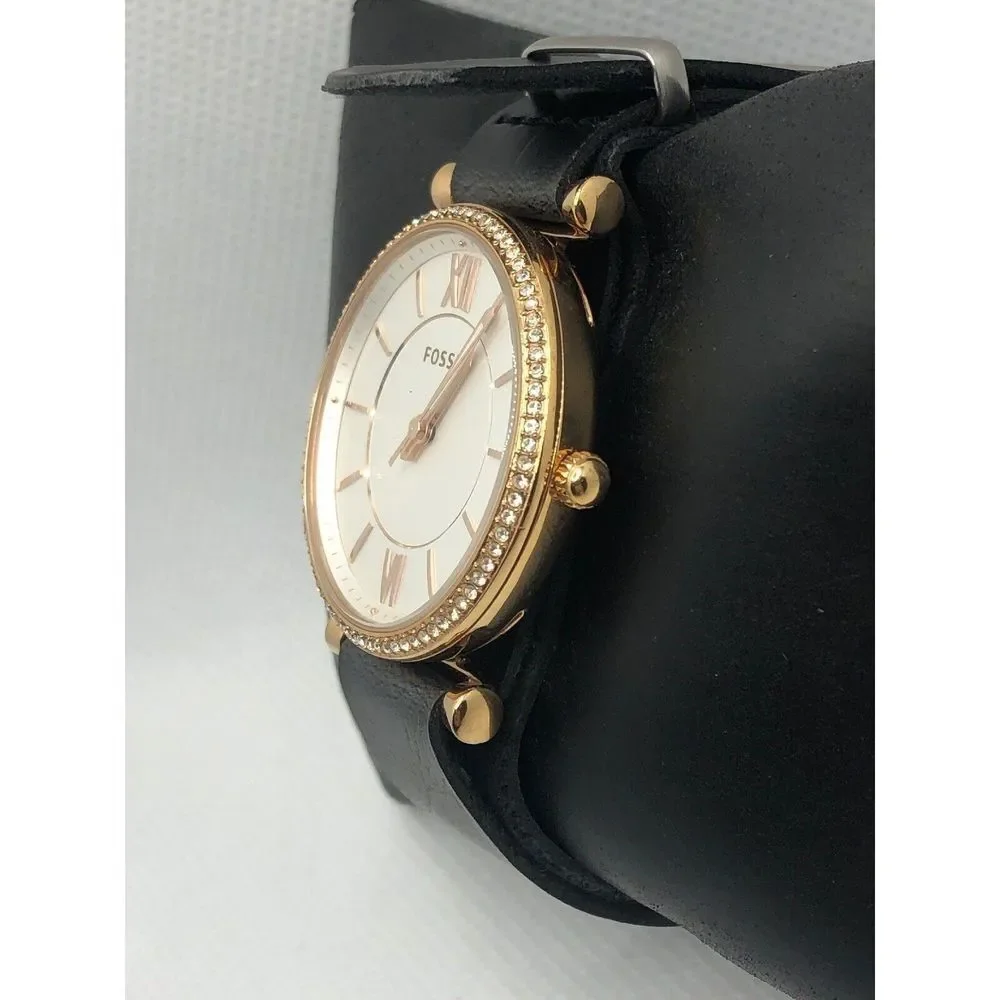 Fossil ES4428 Women's Black Leather Analog Dial Quartz Genuine Wrist Watch HO334